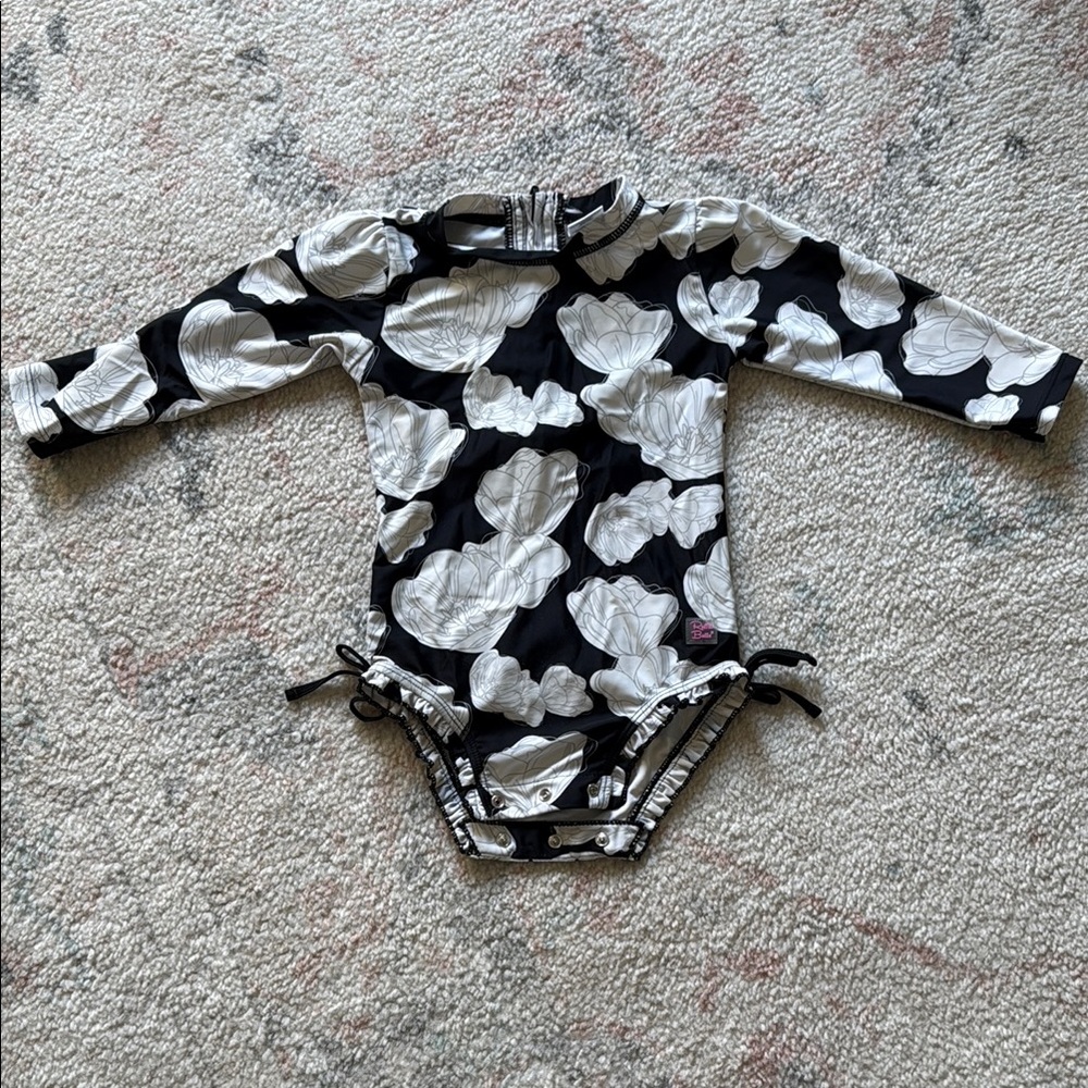 Ruffle Butts Black and White Bathing Suit, 18-24M One Piece